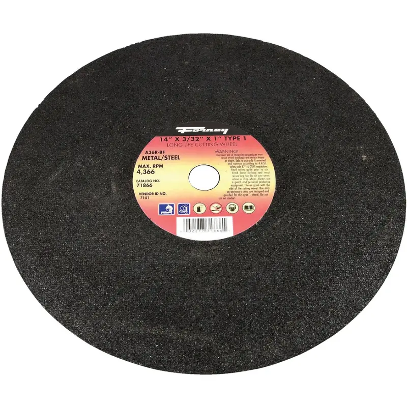 Forney Type 1 Cut-Off Wheel – 14" X 3/32" X 1" Steel Abrasive Disc 1