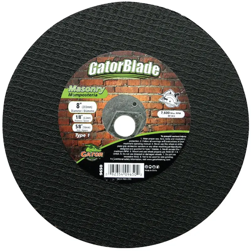 Gator Masonry Cut-Off Wheel – Type 1, 8" × 5/8" Arbor × 1/8" Thickness 1