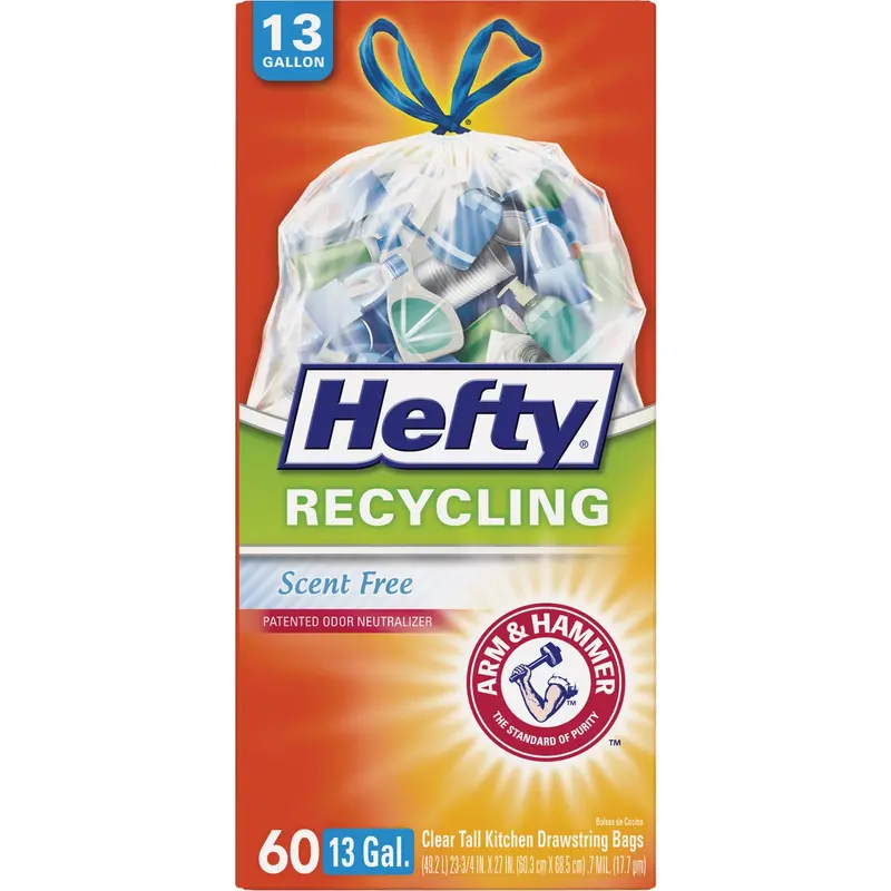 Hefty Tall Kitchen Recycling Bags – 13 Gal Clear Trash Liners, 60-Count Pack 1