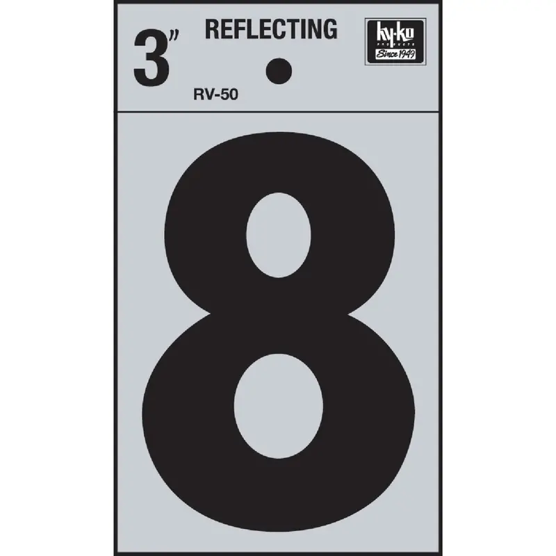 Hy-Ko Reflective Vinyl Adhesive Number '8' – 3-Inch Tall 1