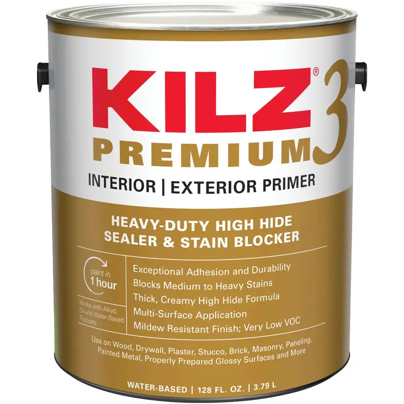 Kilz 3 Premium Water-Based Primer & Stain Blocker – 1 Gallon, Interior/Exterior Use 1