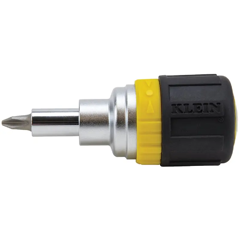 Klein Tools 6-In-1 Stubby Ratcheting Screwdriver – Compact Multi-Bit Precision Hand Tool 1