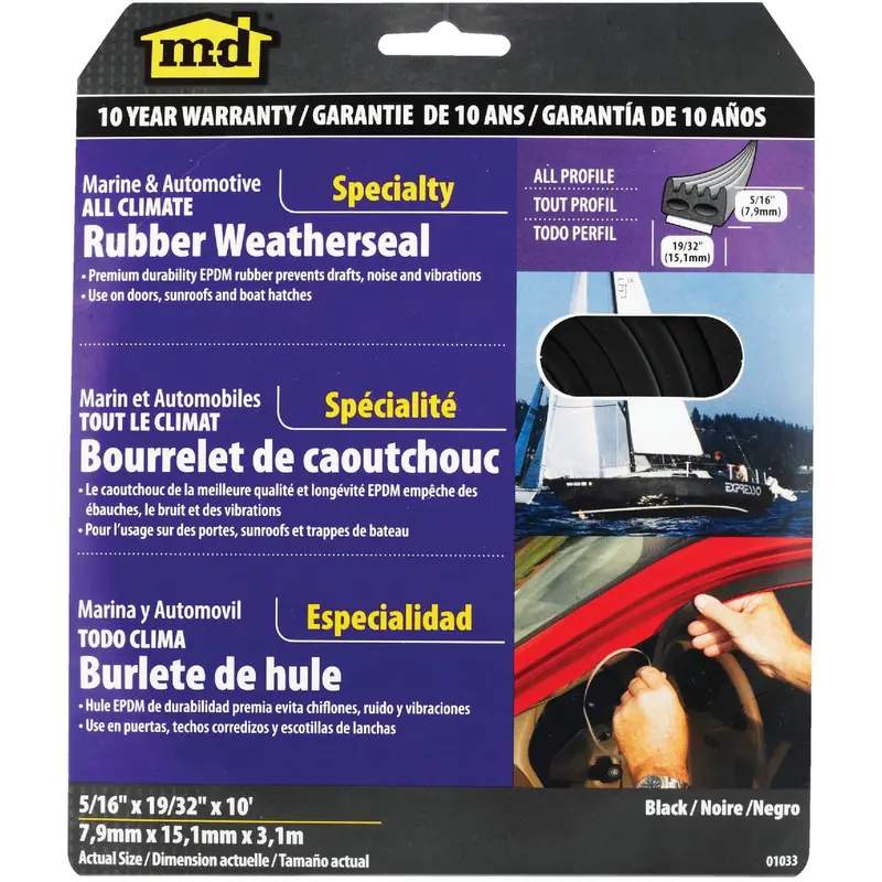M-D Auto & Marine Weatherstrip – 5/16 In. × 19/32 In. × 10 Ft., Self-Adhesive Seal 1