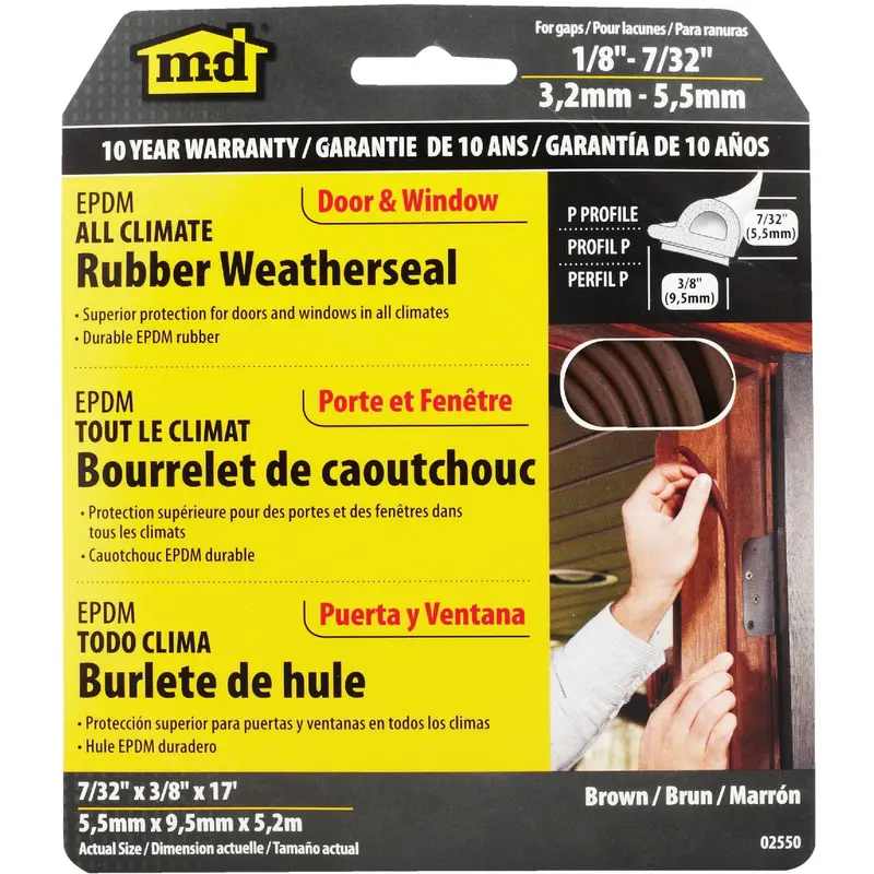 M-D Building Products Extreme Temp Rubber Weatherstrip – Brown, 17' X 3/8" 1