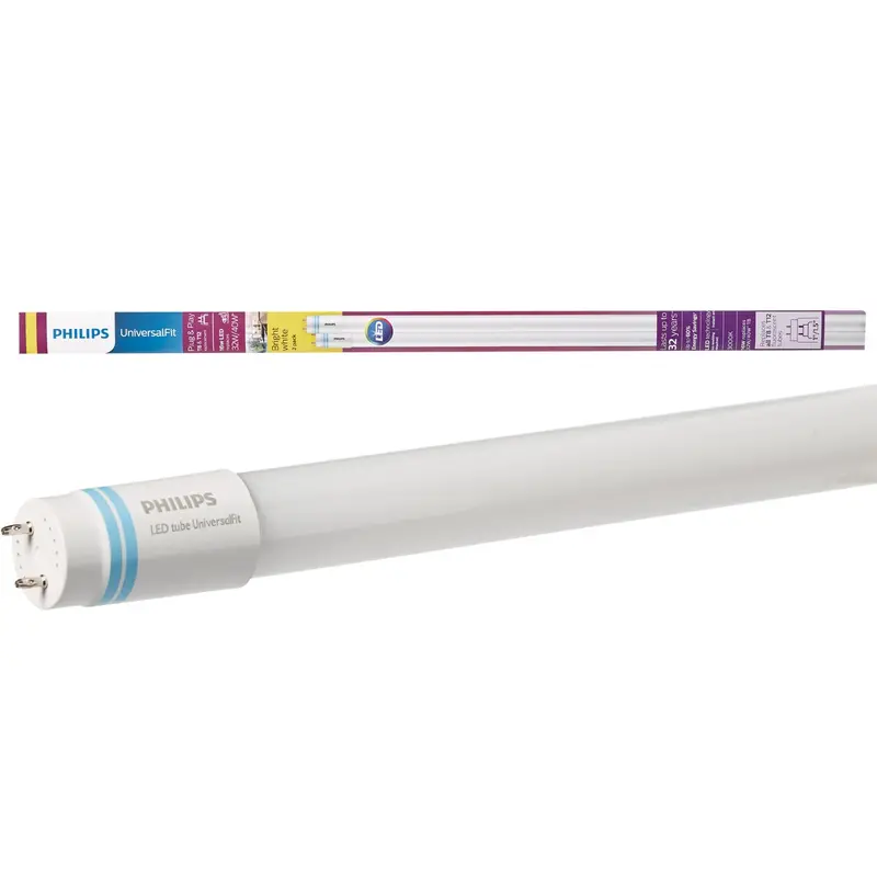 Philips Universalfit Bright White T8 Led Tube Light – 48" (32W/40W Equivalent, 2-Pack) 1