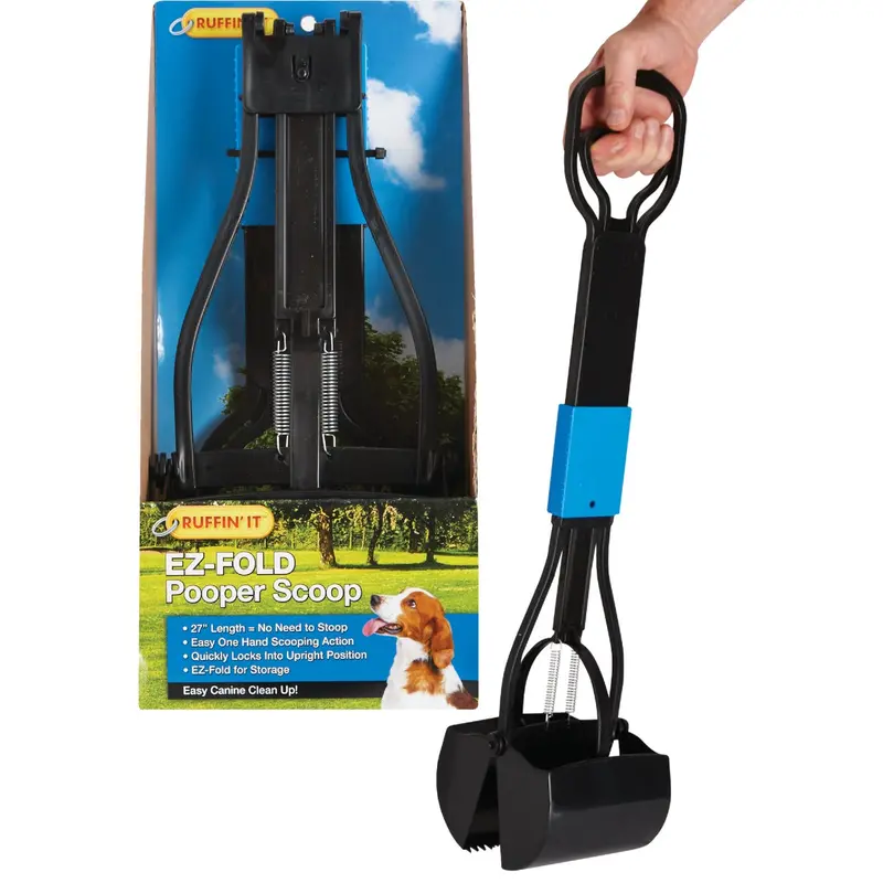 Ruffin' It Ez-Fold Pet Scooper – 27" Lightweight Black Plastic Waste Remover 1