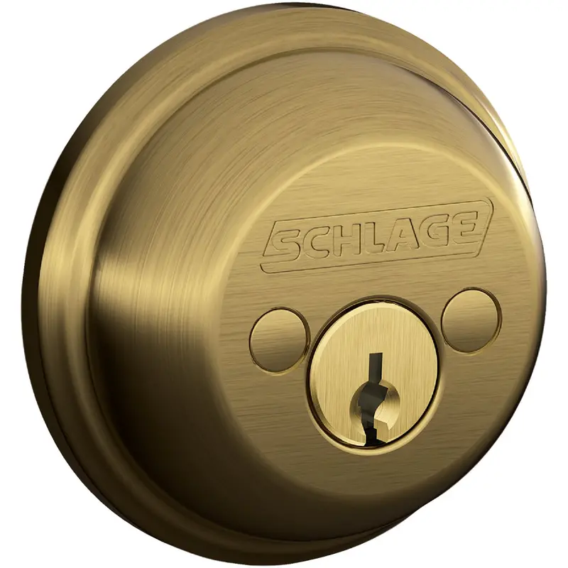 Schlage B-Series Double-Cylinder Deadbolt – Antique Brass Finish 1