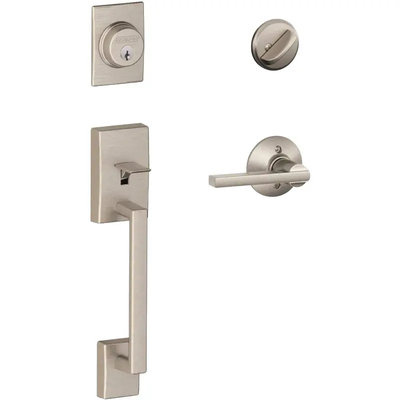 Schlage Century Satin Nickel Handleset With Latitude Lever And Single-Cylinder Deadbolt 1