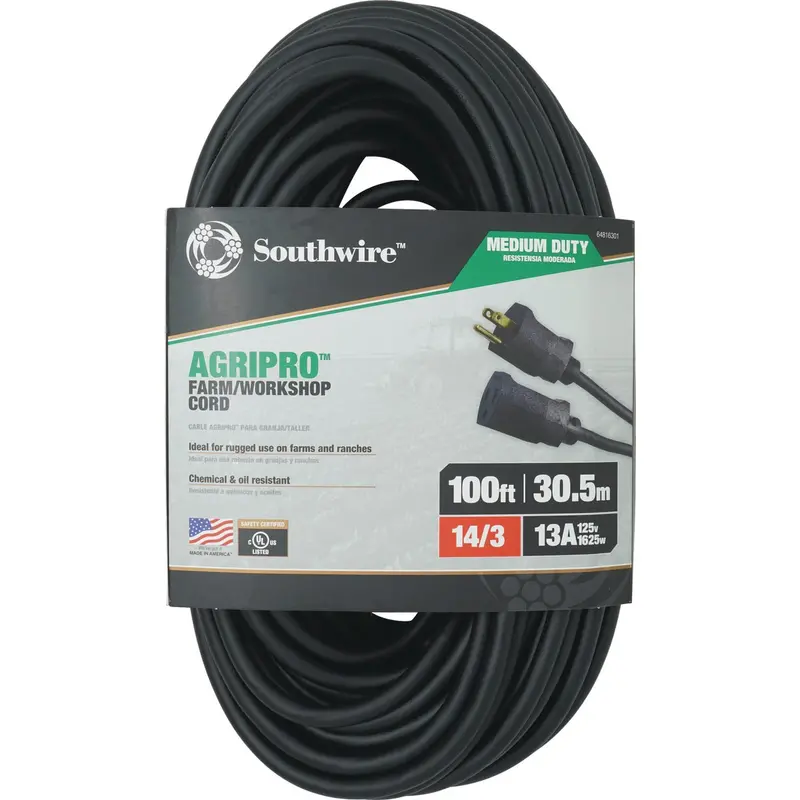Southwire Agripro Farm Extension Cord – 100 Ft., 14/3 Medium-Duty, Heavy-Duty Rated 1