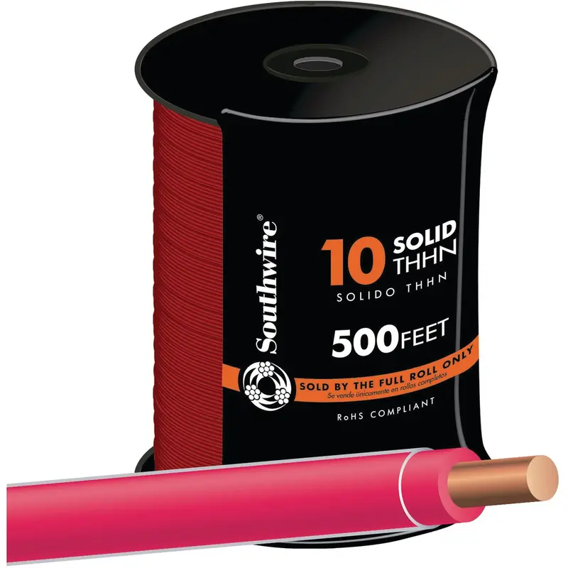 Southwire Thhn Electrical Wire – 10 Awg Solid Copper, Red, 500 Ft. 1