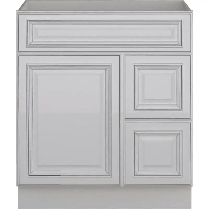 Sunny Wood Riley Vanity Base – 30"W × 34.5"H × 21"D, White With Dover Glaze Finish (1 Door, Rh 2 Drawers) 1